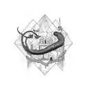 gothic building eaten by snake tattoo design idea