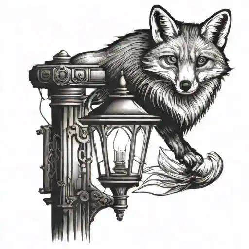 Lamp post with a fox sitting tattoo design idea