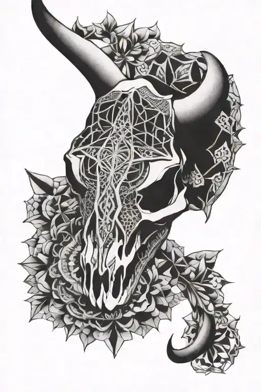 Bull Skull, geometric mandala tattoo design idea