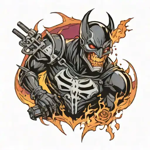 fusion of Batman Who Laughs and Ghost Rider tattoo design idea