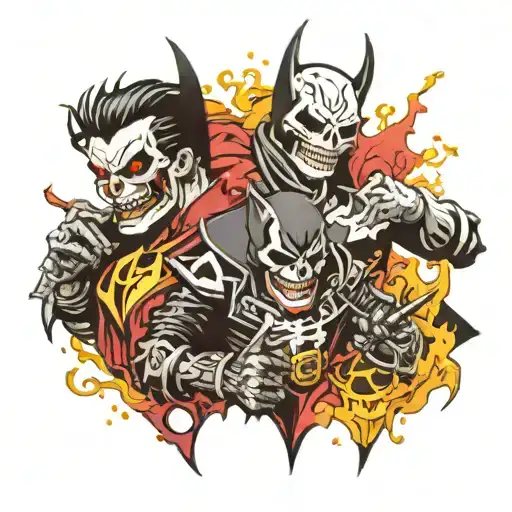 Batman Who Laughs, Ghost Rider and Luffy tattoo design idea