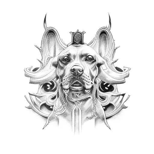 God of underworld, three headed dog, throne, ghosts tattoo design idea