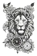 lion, clock, family,  tattoo design idea