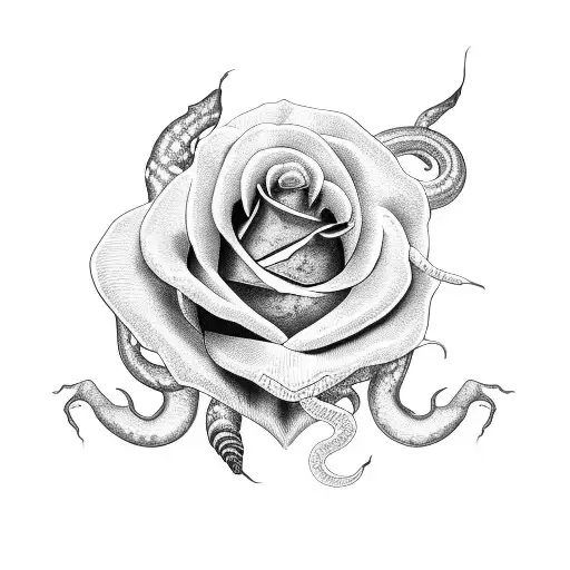 a snake with roses tattoo design idea