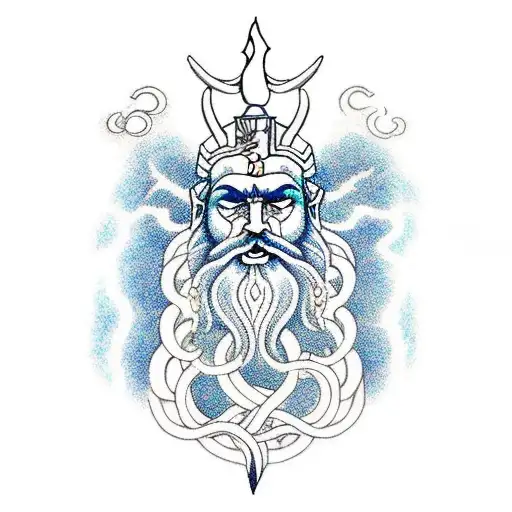 zeus lightning clashing with poseidon trident tattoo design idea