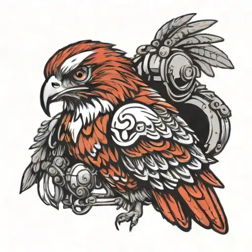 red tail hawk with helmet and raiper  tattoo design idea