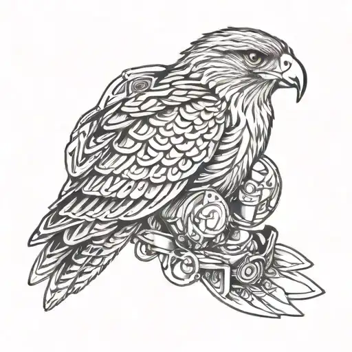 red tail hawk with helmet and raiper  tattoo design idea