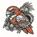 red tail hawk with helmet and raiper  tattoo design idea