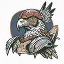 red tail hawk with helmet and raiper  tattoo design idea