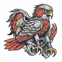 red tail hawk with helmet and raiper  tattoo design idea