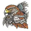 red tail hawk with helmet and raiper  tattoo design idea