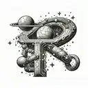 A cosmic scene with planets and stars forming the shape of a dollar sign, representing the vastness of the universe and the value of money tattoo design idea