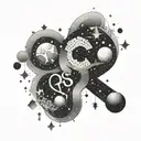 A cosmic scene with planets and stars forming the shape of a dollar sign, representing the vastness of the universe and the value of money tattoo design idea