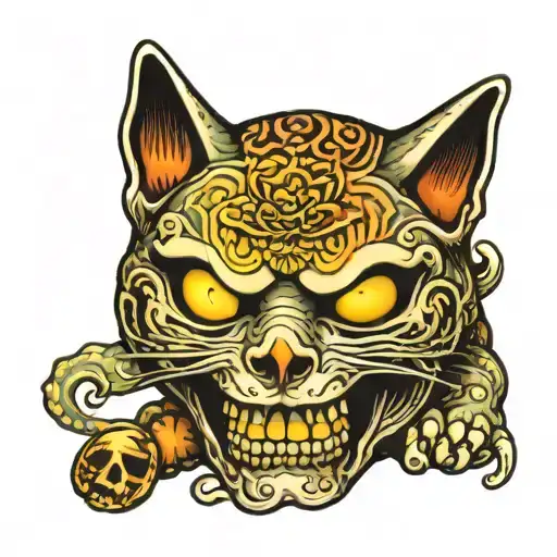 lucky cat holding a skull  tattoo design idea
