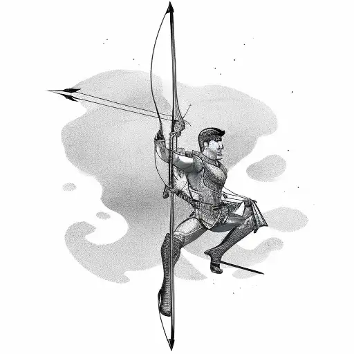 archer pointing bow and arrow up while looking down  tattoo design idea