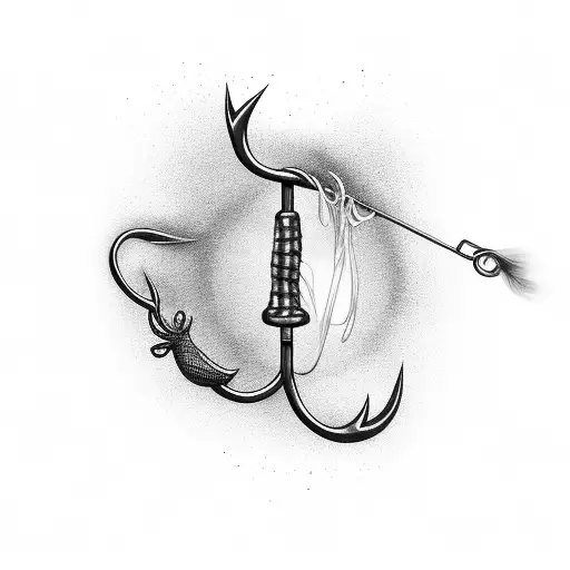 fishing hook connected to burning rope tattoo design idea
