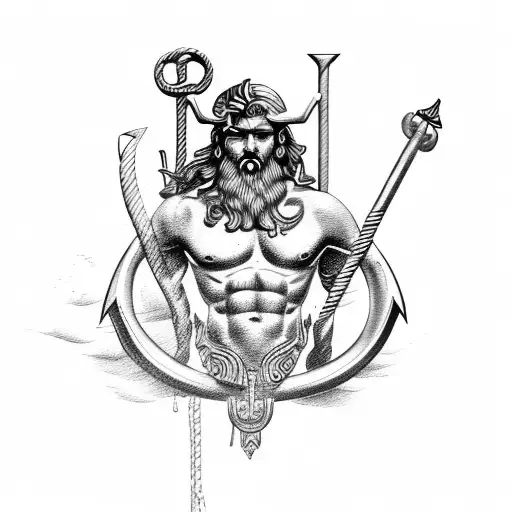 greek god Poseidon anchor tattoo design idea