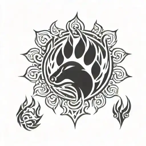 wolf paw print,SURROUNDED by fire inside tattoo design idea