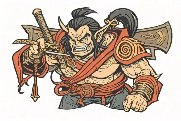 Anime dororo on the chest samurai tattoo design idea