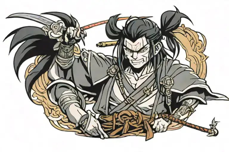 Anime Dororo on the chest samurai tattoo design idea