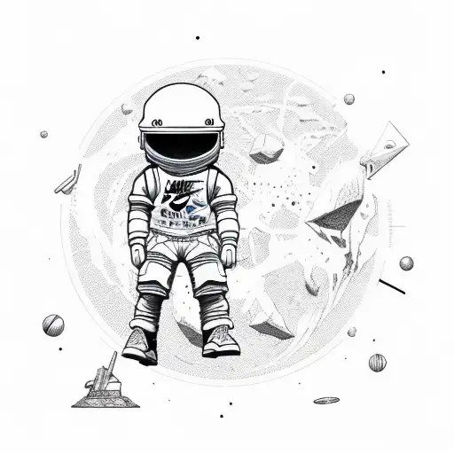 Insted of astrounaut I want guy that is wearing nike air jordans, cargo pants and hoodie tattoo design idea