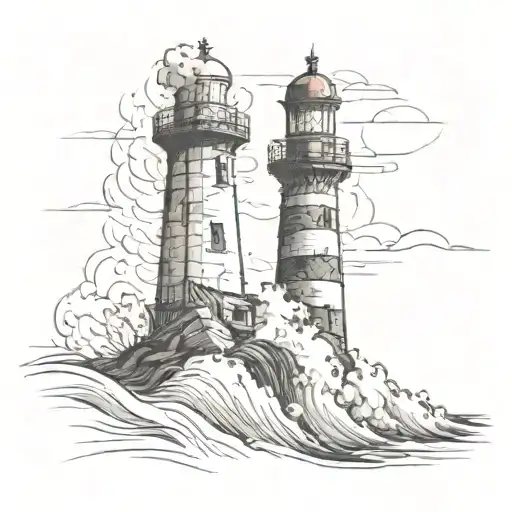 A sketch of a lighthouse standing tall amidst crashing waves, symbolizing strength and guidance in the face of adversity tattoo design idea