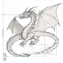 A captivating black-grey tattoo of a dragon wrapped around an architectural blueprint, representing strength and ambition tattoo design idea