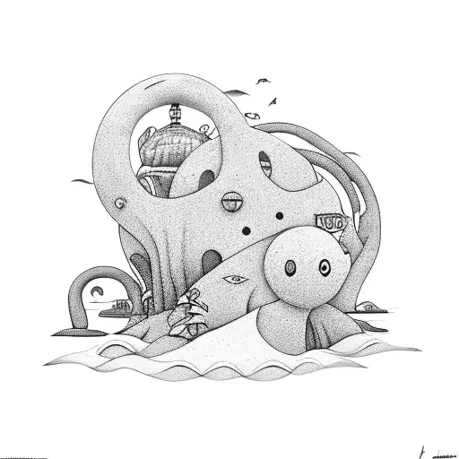 Teller in a beach-themed fantasy world tattoo design idea