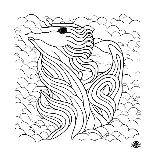 A minimalist design of a child of Yemaya swimming with dolphins tattoo design idea