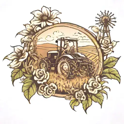 farming, memorial for grandfather tattoo design idea