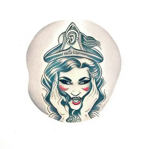 gypsy with three quarter face and hand over mouth tattoo design idea