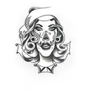 gypsy with three quarter face and hand over mouth tattoo design idea