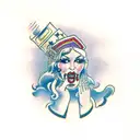 gypsy with three quarter face and hand over mouth tattoo design idea