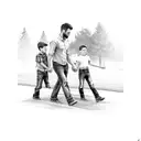 Father and son holding hands walking towards Chevy Silverado tattoo design idea