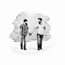 Father and son holding hands walking towards Chevy Silverado tattoo design idea