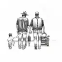 Father and son holding hands walking towards Chevy Silverado tattoo design idea