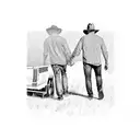 Father and son holding hands walking towards Chevy Silverado tattoo design idea