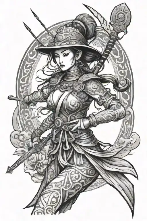 vietnamese warrior lady  tattoo design idea