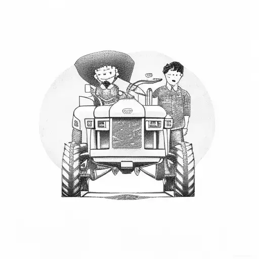 tractor with 2 kids and a man in it tattoo design idea