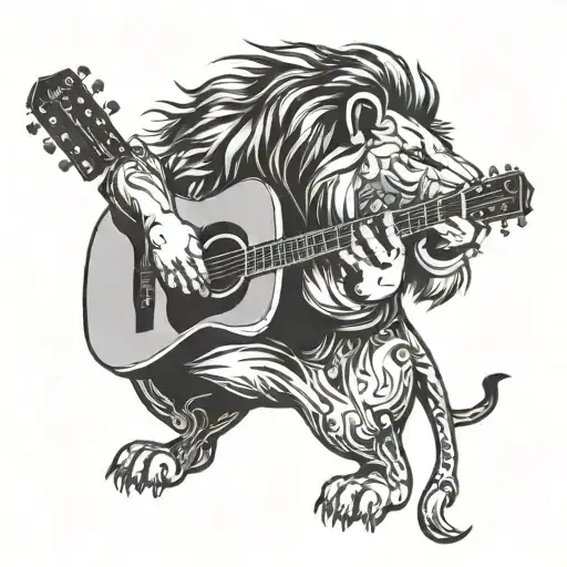 lion playing a guitar tattoo design idea