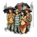 four people in the rain tattoo design idea