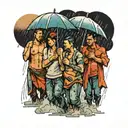 four people in the rain tattoo design idea