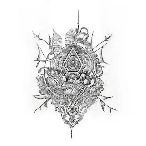 a large tattoo on the leg with a composition of Indians, rivers, maps, atstek ,inca, theme tattoo design idea