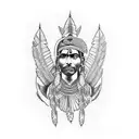 a large tattoo on the leg with a composition of Indians, rivers, maps, atstek ,inca, theme tattoo design idea