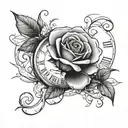 Create a tattoo featuring a rose intertwined with a clock, representing the passage of time and emotional growth tattoo design idea