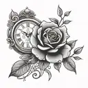 Create a tattoo featuring a rose intertwined with a clock, representing the passage of time and emotional growth tattoo design idea