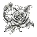 Create a tattoo featuring a rose intertwined with a clock, representing the passage of time and emotional growth tattoo design idea