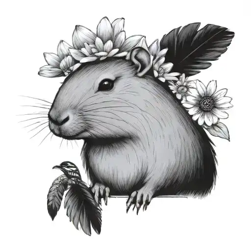 capybara holding a daisy flower with woodpecker on it the capybara  tattoo design idea