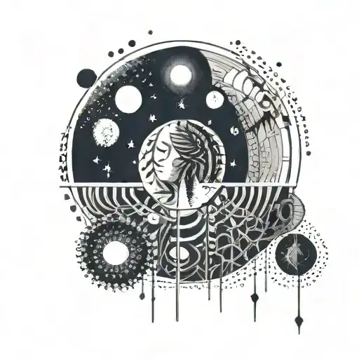 lunar phases geometric minimalistic spine tattoo design idea