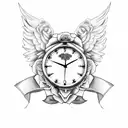 roses, time clock, doves, baby angel tattoo design idea